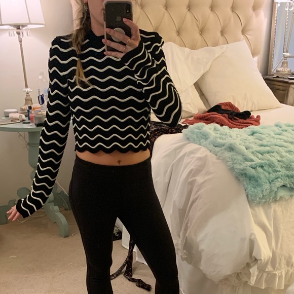 MILLY Black/white Wave woven cropped top sz. S - Picture 1 of 4